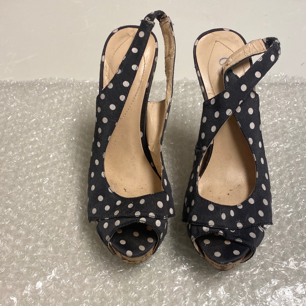 Guess Black and White Polka Dot Wedges